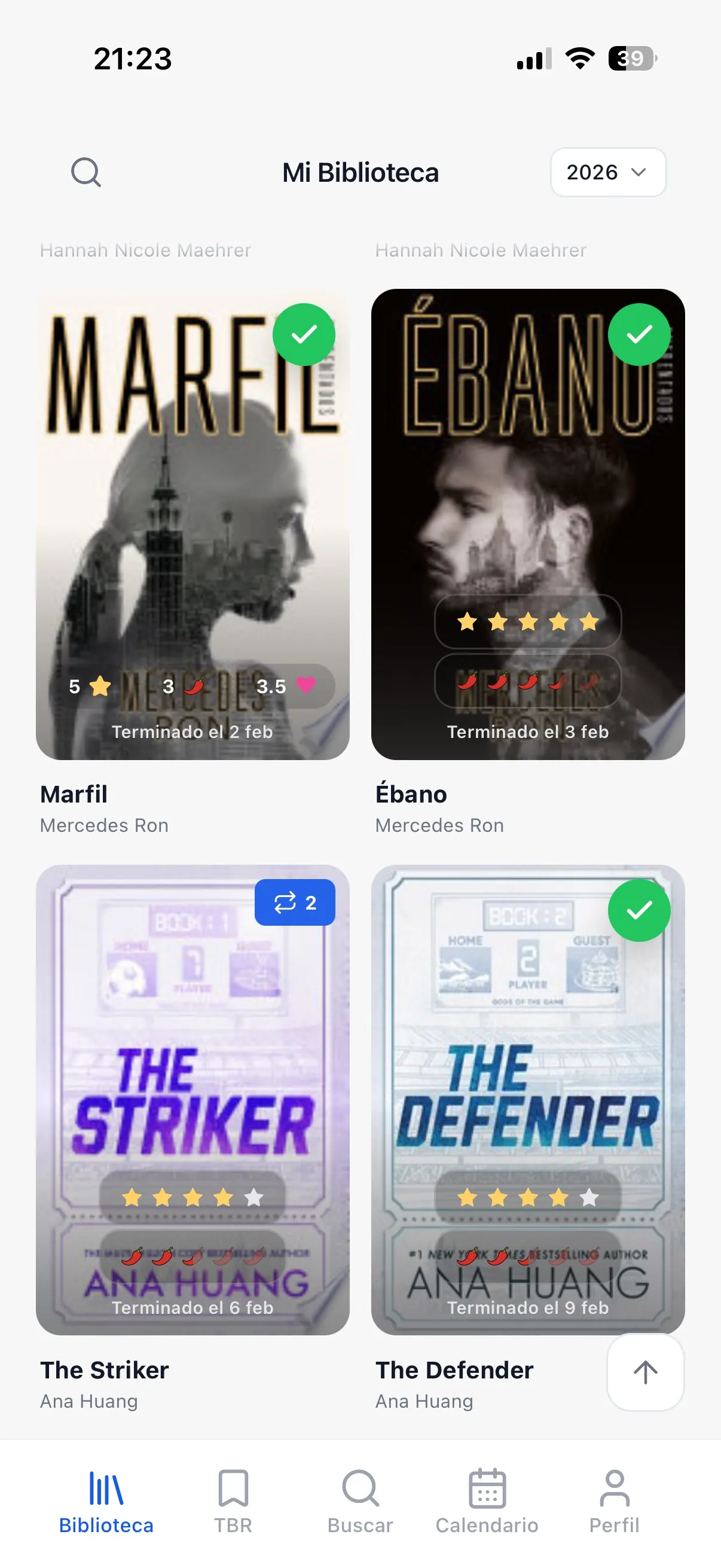 Real AfterChapter beta screenshot showing a personal library of books